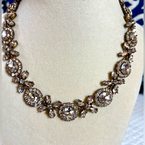Designer J. Crew Gold-Tone Rhinestone Lobster Clasp Statement Necklace - Picture 4 of 6